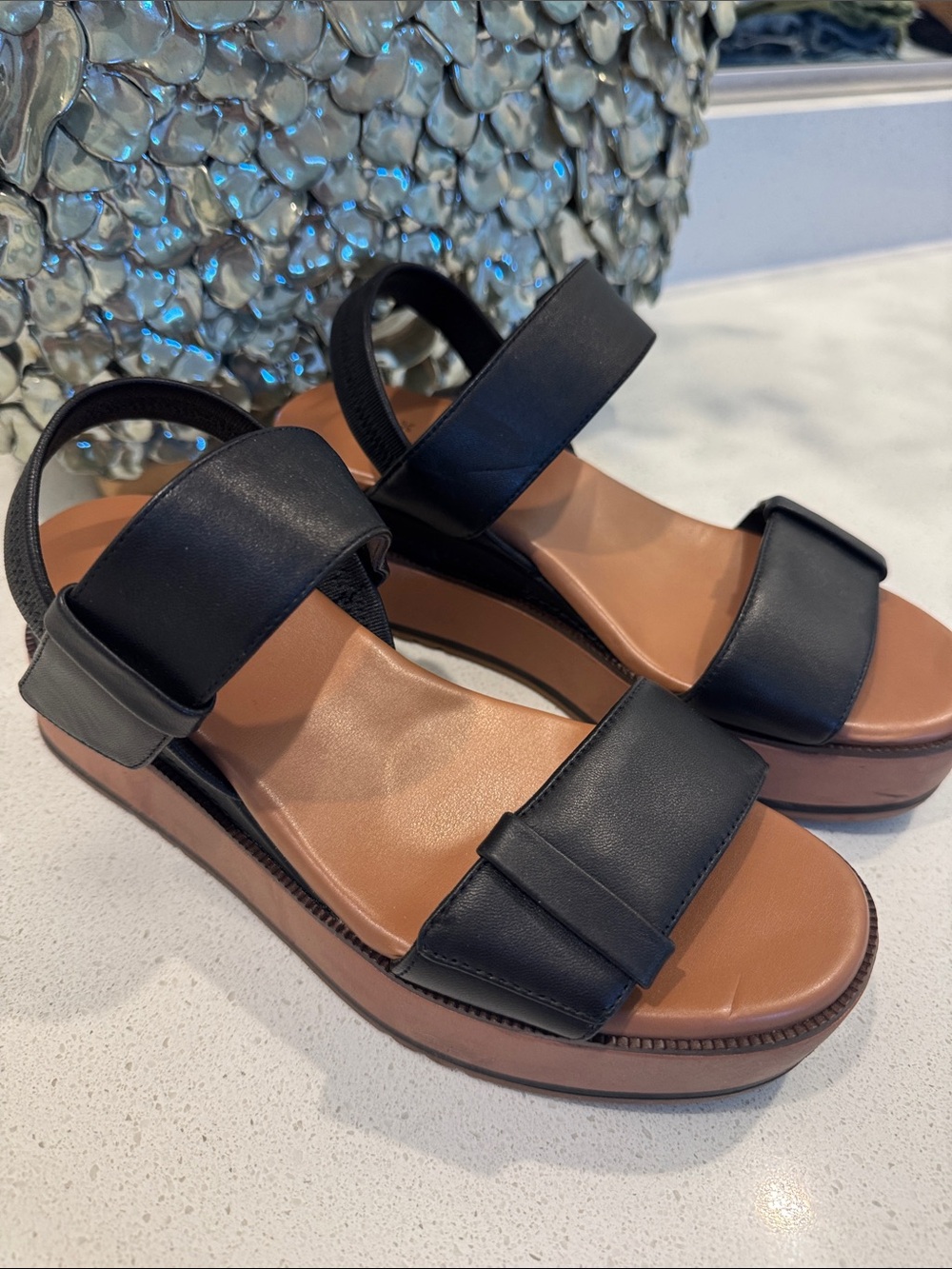 Caslon Black Platform Sandals with Tan Footbed